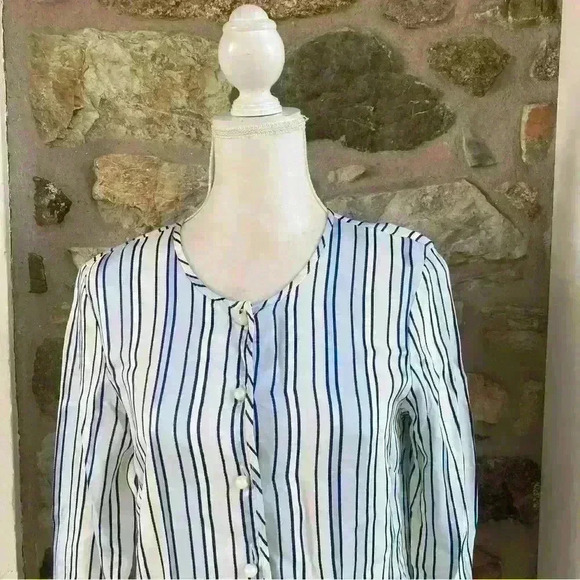 Alexis Nicholina Amalfi Blue Stripe Long Sleeve Ruffle Mini Dress Women’s Medium - Picture 5 of 15